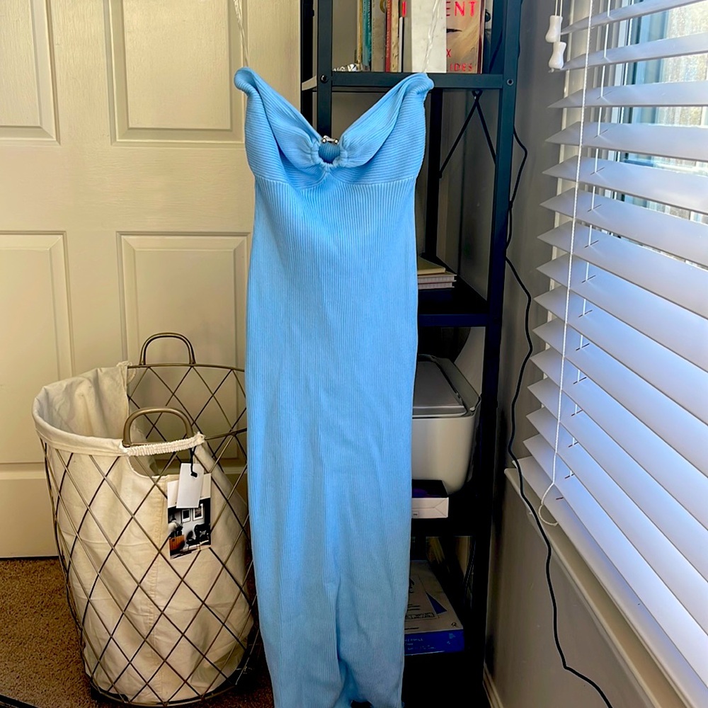 Blue tube top with metal detailing knit maxi dress